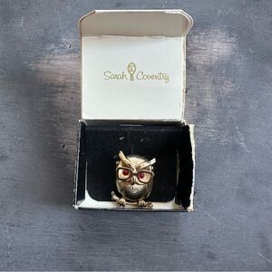 Vintage Sarah Coventry moving glasses wise owl on branch brooch, signed